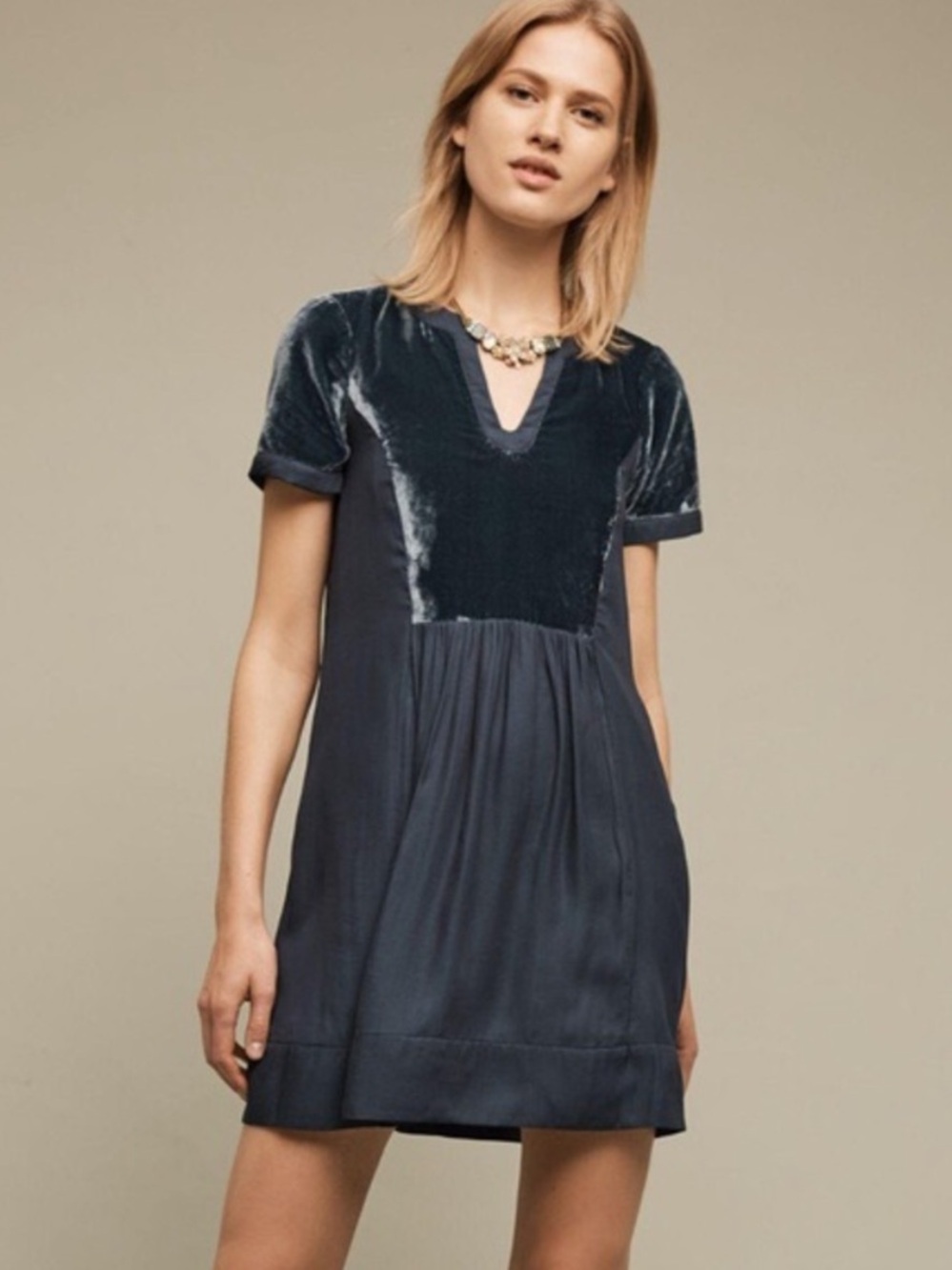 Maeve by Anthropologie Ingrid Velvet Tunic Dress, Turquoise, Size S
